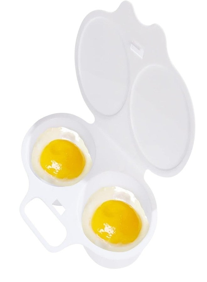 WaigN 1Pc White Egg Poacher, Microwave Egg Boiler Poacher, 2 Cavity Nonstick Poached Egg Maker With Lid, Egg Poacher Microwave Egg Cooker, Double Drain Poached Egg Cups Cookware（13 * 5cm） - Image 1